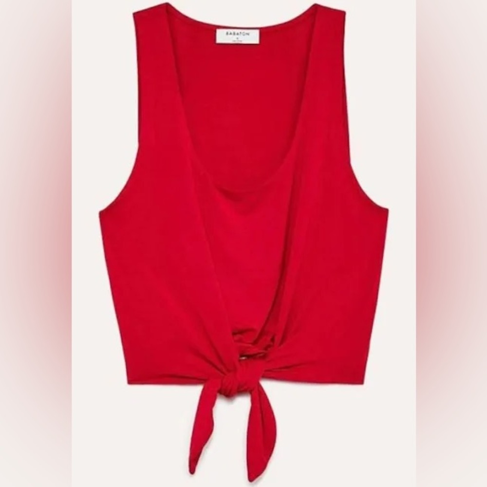 Babaton Jeronimo Cropped Tank Top Womens XS Red Tie Front Double Layered
